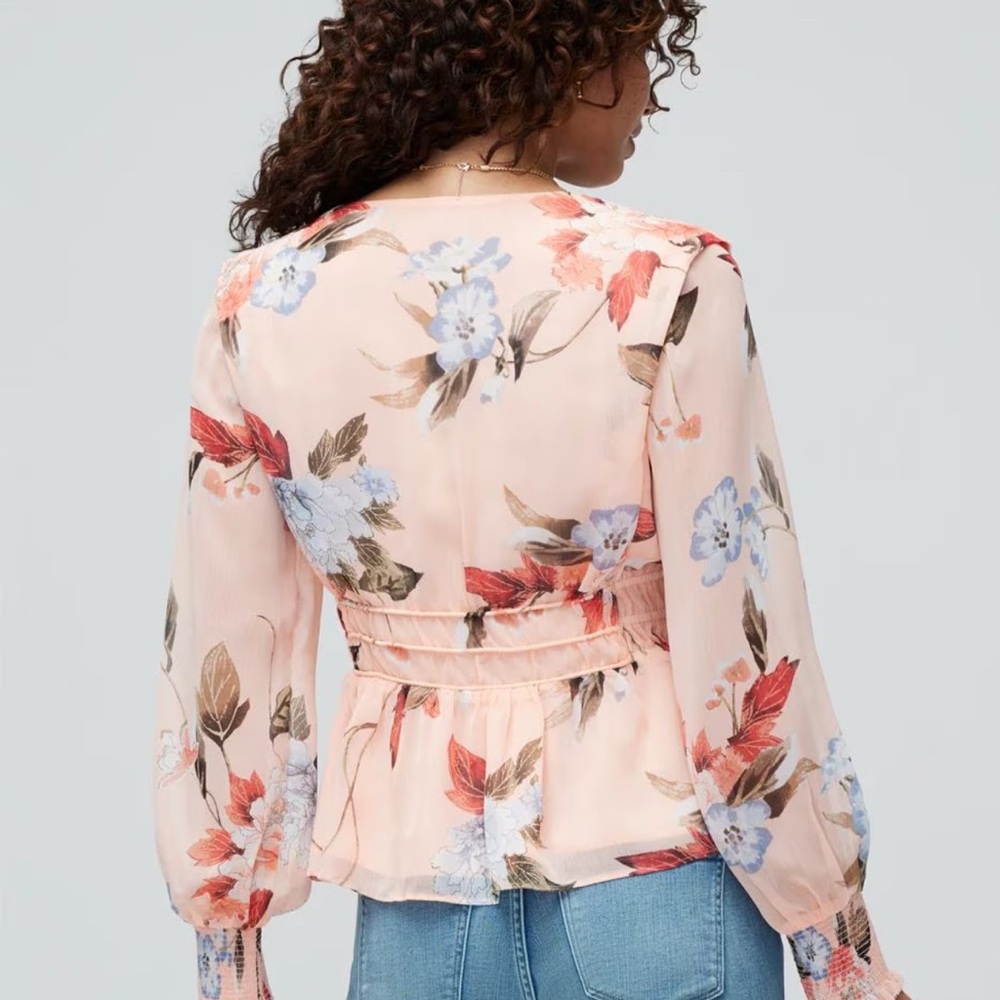 White House Black Market Floral Wrap Blouse - Peach - Picture 3 of 9